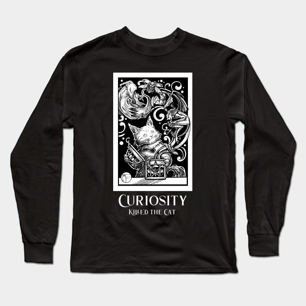 Opening Pandora's Box - Curiosity Killed The Cat - White Outlined Version Long Sleeve T-Shirt by Nat Ewert Art